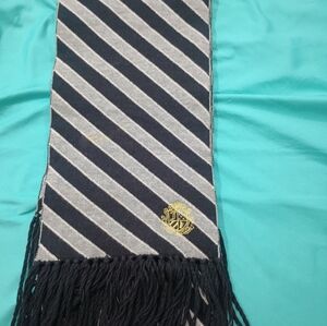 Juicy Couture Striped Black and Gray Scarf with Gold Emblem